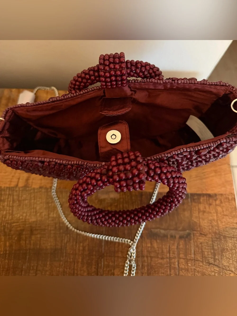 Beaded Burgundy Half Moon Handbag & Clutch NWT